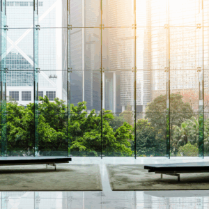 Pristine clean office common area, entrance, and reception area.