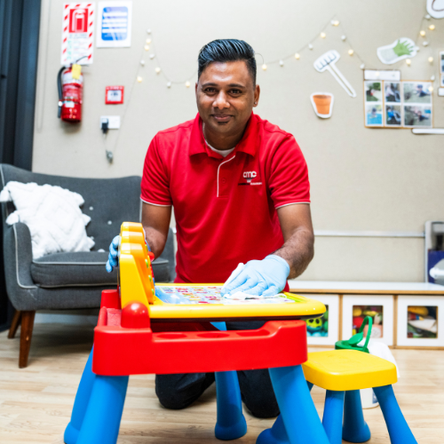 Professional childcare cleaning service sanitising toys to reduce germs and support child safety