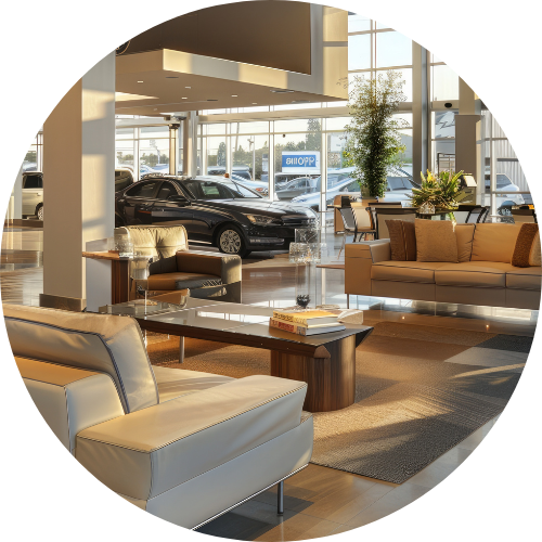 Clean and professional dealership customer lounge maintained by AMC Commercial Cleaning Australia
