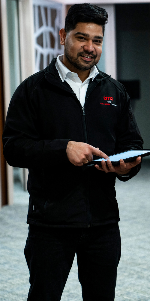 AMC site supervisor in South east Melbourne area with tablet and site scope checklist 