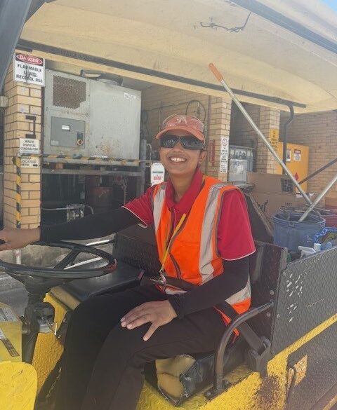 Anita working at industrial site Westrac